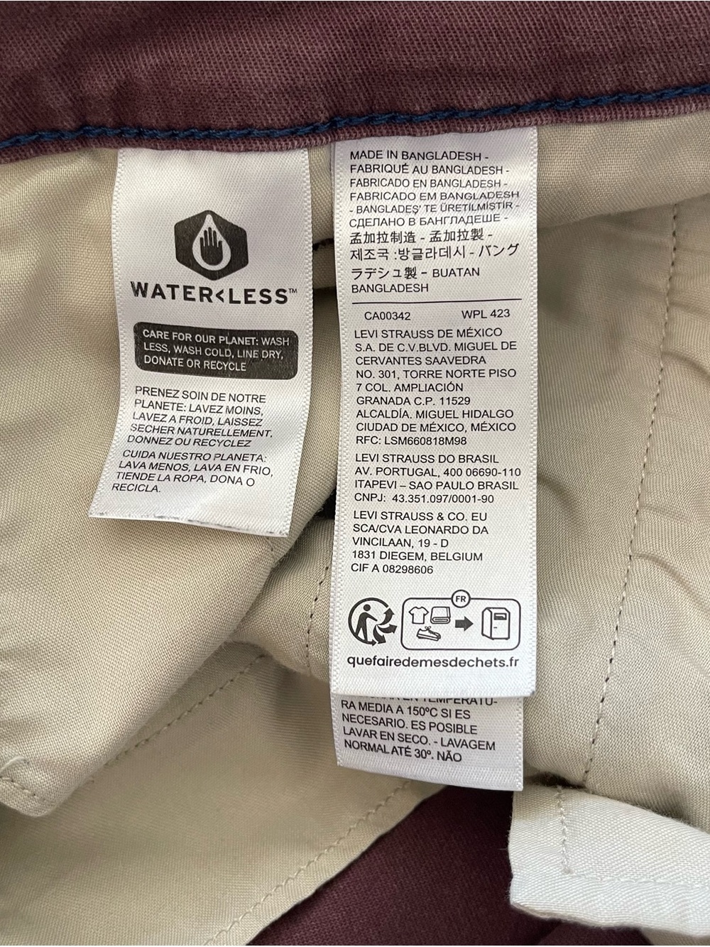 Levi's XX Chino Standard Taper Burgundy Pants Men's Size W34 L30 Trousers - Picture 10 of 15
